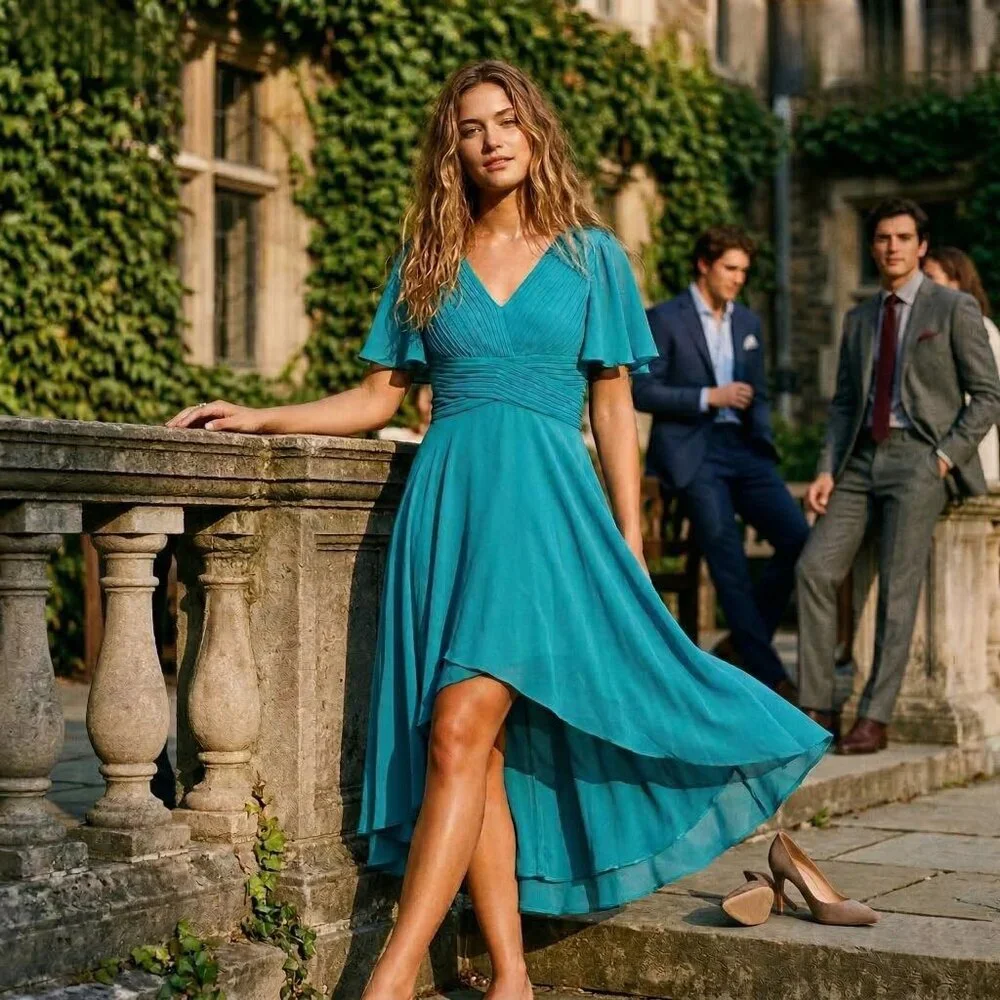 Lavétir Women XS S Formal Dress Blue Pleated High Low Statement Rare Investment - Picture 1 of 8